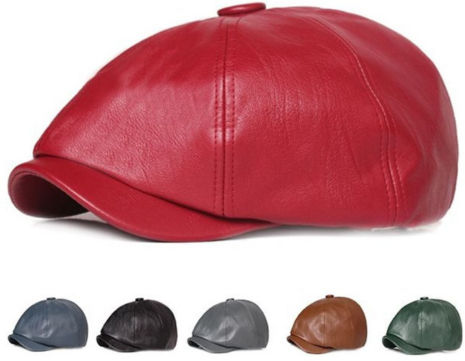 키밍 남성 중년 가죽 베레모 귀마개 모자 깔끔한 jw2+482Qp