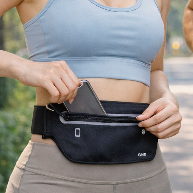 엘린 남녀공용 착붙 무흔들 방수 러닝벨트 웨이스트백, 블랙, 1개, 블랙