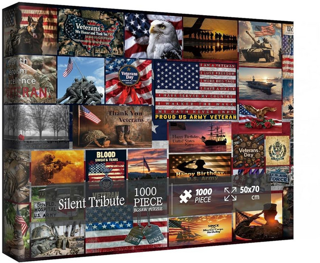 American Flag Patriotic Puzzles for Adults 1000 Pieces Art Vintage USA Army Military Collage Jigsaw, 1개