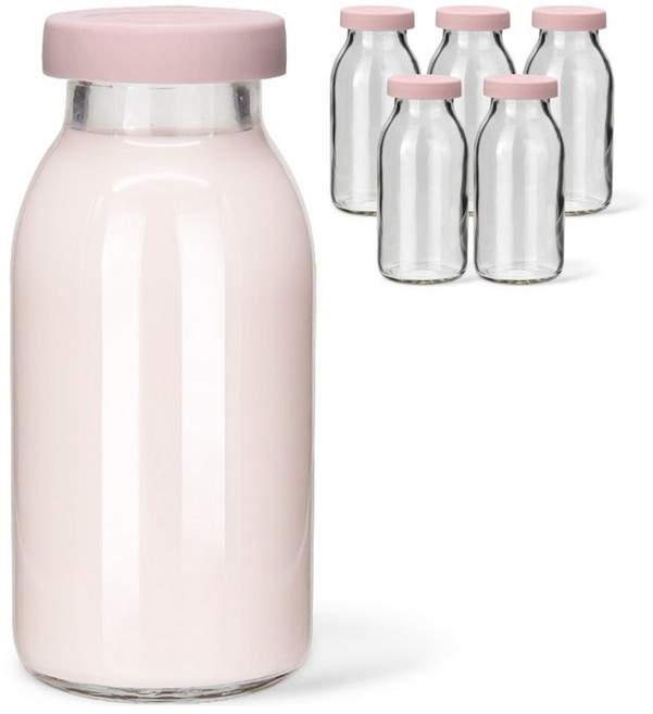 미르코리아 헥사 실리콘뚜껑 레트로 유리 우유병 인디핑크, 300ml, 6개