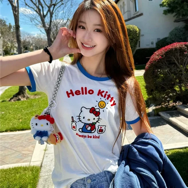 티류으스 큐티 키티 캣 캐릭터 슬림핏 반팔 티셔츠