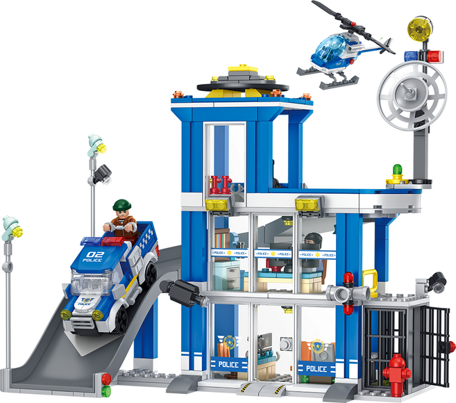 Wakku 시티 경찰서 레고호환블록 경찰차 비행기 빌딩 4in1 블럭세트 어린이날선물, 1개