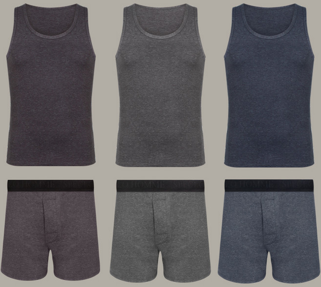 [부드러운촉감]남성 스모키 런닝+트렁크팬티 6종세트