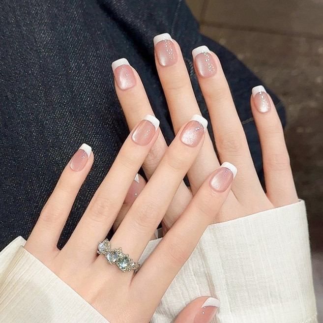 잇템샵 손빛 수제 네일 팁 셀프 네일 아트 당신만을 위한 네일디자인, 1개, 퓨어누드프렌치,M사이즈