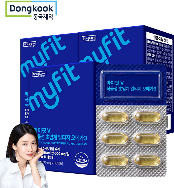 동국제약 마이핏 이보영 식물성 초임계 알티지 rTG 오메가3, 3박스, 30정