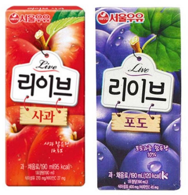 서울우유 리이브 사과주스 + 포도주스, 190ml, 24개