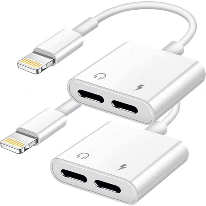 Apple MFi 인증 2 in 1 듀얼 라이트닝 보조 충전 어댑터 iPhone 13용 아이폰 헤드폰 스플리터 12 11 XS XR X 8 7 6 지원 오디오충전통화음악 볼륨