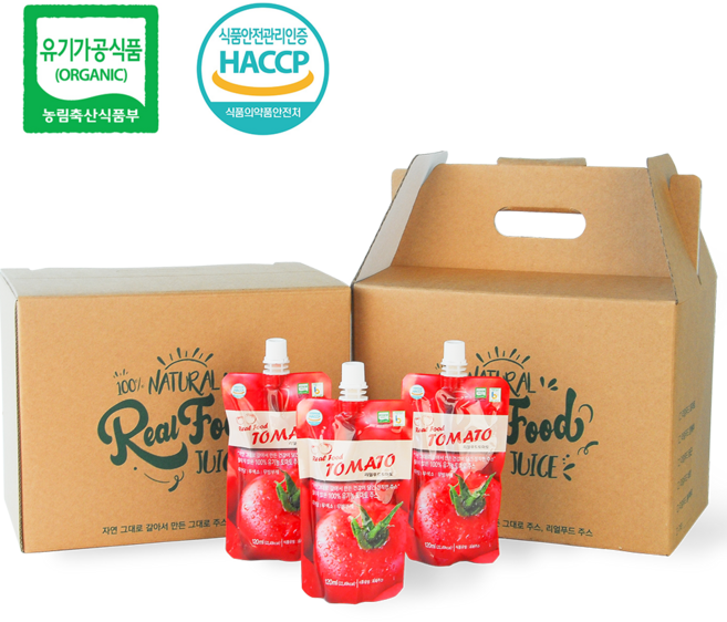 토마토즙 100% 유기농 무설탕 무첨가 국내산 토마토주스 해썹 인증 유기가공식품 인증 야채주스, 120ml, 30개