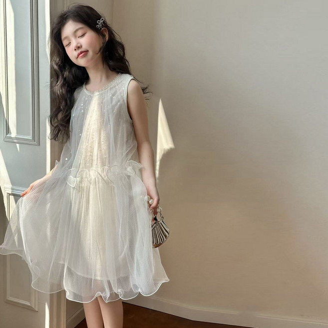 女童網紗連衣裙 碎花亮片裝飾