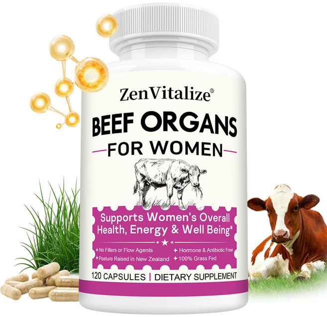 여성전용 쇠고기 내장보충제 - 간 신장 심장 및 자궁조직으로 여성의 전반적인 에너지와 건강을 지원 - 뉴질랜드 목장 방사 - 필러나 유동제 무첨가, 3개, 120회분