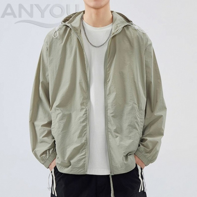 자외선 차단 남자 여름철 자외선 차단 통기 야외 얇고 가벼운 후드 코트, 연두색