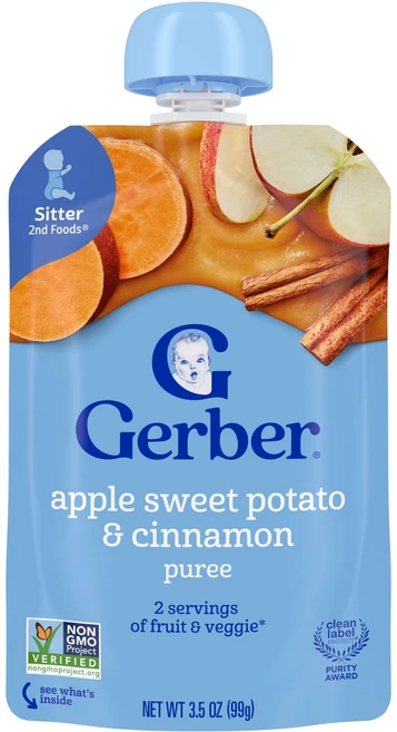 Gerber 2nd Foods® 퓨레 시터 사과 & 계피 99g(3.5oz) Gerber (거버), Gerber, 2nd Foods®, 퓨레, 시터, 사 - 쿠팡