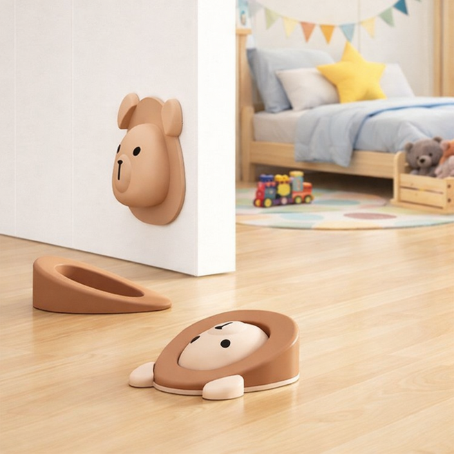 유즈오 아이방 도어쿠션 2in1 가드 문쾅 충격 소음 닫힘 방지 방문 스토퍼, 브라운, 1개, 브라운