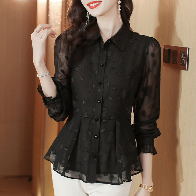 ROYALBELLE 여성 긴팔 블라우스 우아한 레이스 디자인 셔츠 시즌 패션 스타일 A0031813