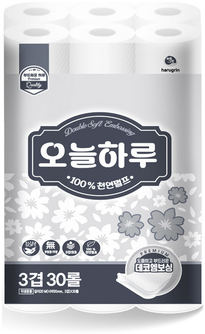 오늘하루 100%천연펄프 3겹, 30롤, 1개