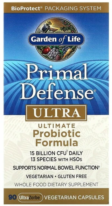 Garden of Life Primal Defense Ultra 얼티밋 프로바이오틱 포뮬라 UltraZorbe 베지 캡슐 90정 GOL-11235, 1개 - 쿠팡