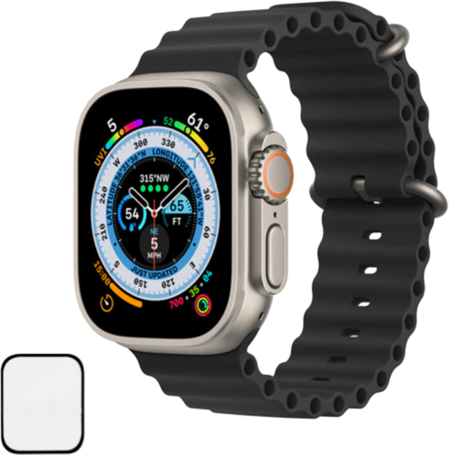 NUBASE 애플워치 9 울트라스트랩 호환 오션밴드 시계줄, 블랙