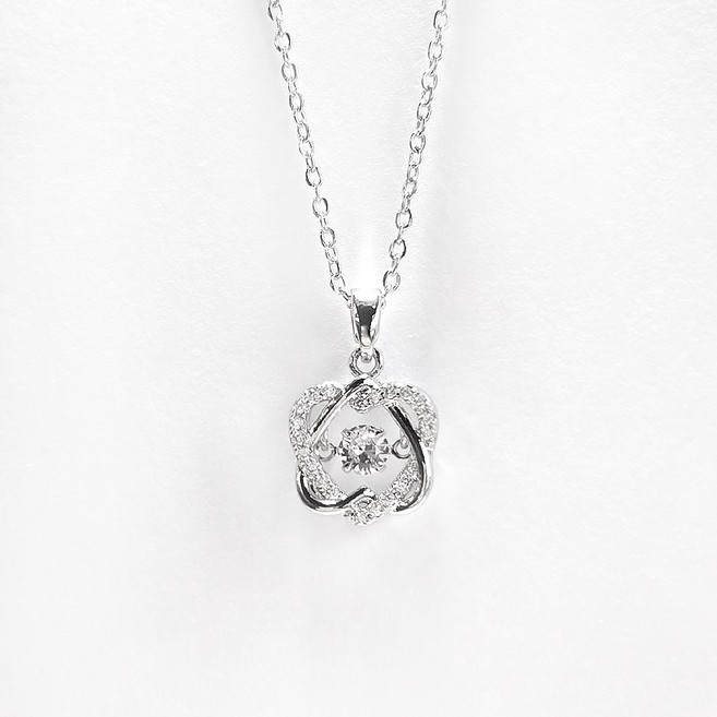 지홍 엘레강스 큐빅 티타늄 목걸이 실버 파베세팅 체인