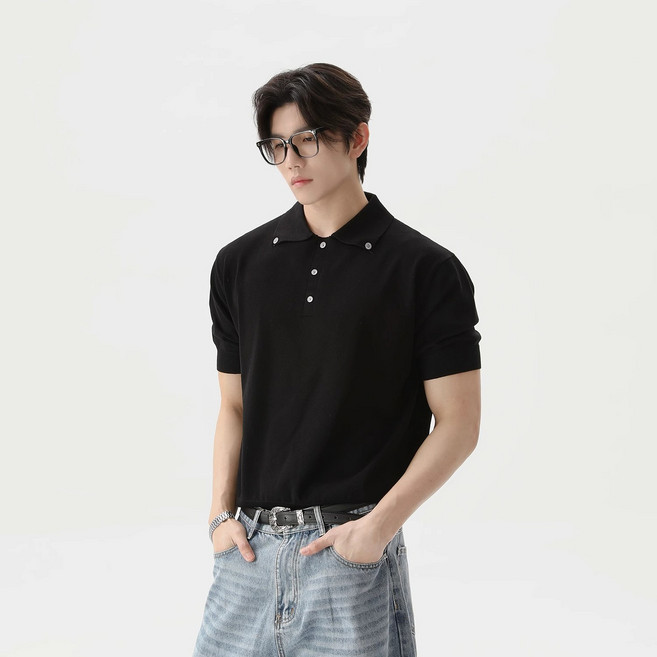 스타일닥터 여름 남자 티셔츠 가벼운 니트 폴로 반팔티 포인트 칼라 오버핏 데일리 상의