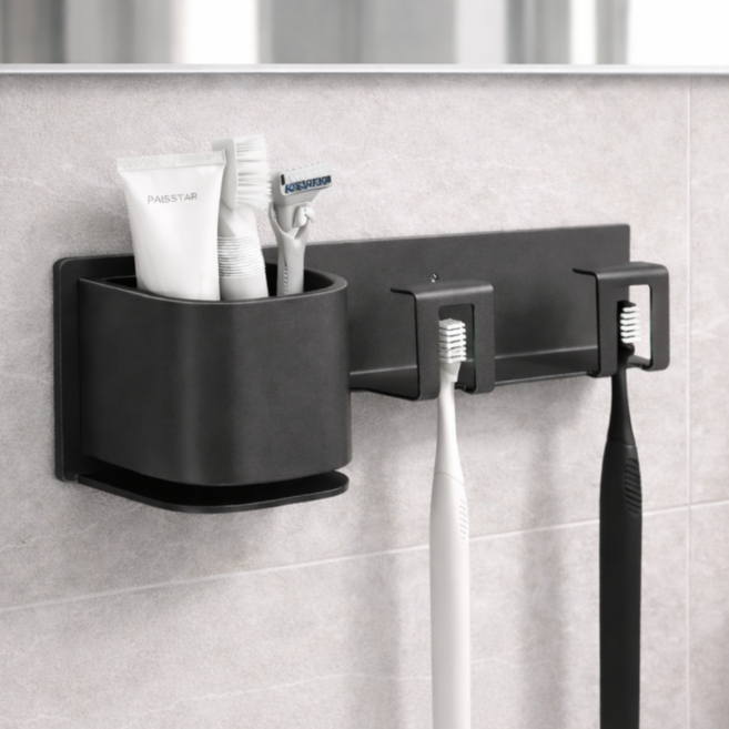 스텐로그 욕실 필수템 미니멀리즘 무타공 칫솔 거치대, 그레이 2구, 1개