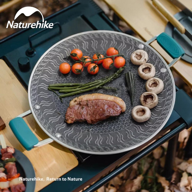 네이처하이크 316 스테인레스 그리들 바베큐 고기 구이 볶음 요리 캠핑 프라이팬, 소형 / 접이식 손잡이, 1개
