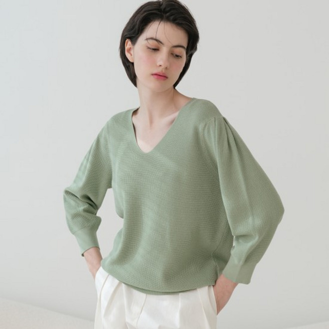 바스카라 드롭 퍼프 브이넥 8부 니트 (5colors)