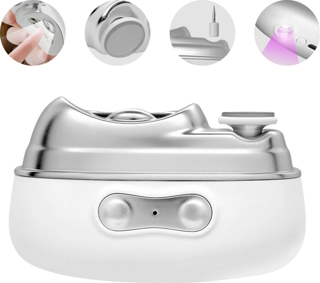 4in1 무선 멀티 자동 손톱깎이 충전식 전동 손톱깎이 화이트, 1개, white/silver