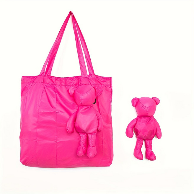 귀여운 곰돌이 키링 접이식 쇼핑백 휴대용 장바구니, 1개, 40*38cm 핑크