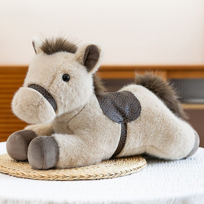 可愛仿真毛絨小馬玩偶 生肖兒童生日禮物吉祥物, 1個, 卡其色, 30cm