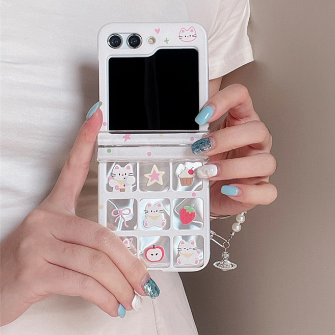 꼬도독 귀여운 Z플립 3 4 5 6 7 화이트 고양이 힌지보호 지플립케이스