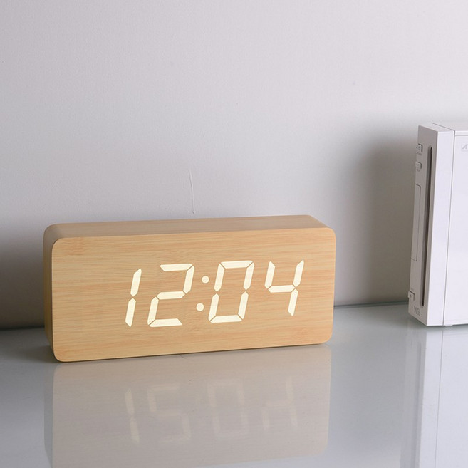 빅사이즈 대형 탁상시계 무소음 LED 전원어댑터 포함 LED 우드시계 알람시계, 옐로우우드_화이트LED