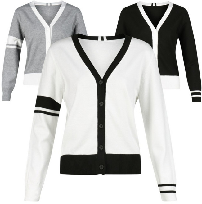 깔끔한 배색 시보리 라인 여성 골프 니트 가디건 봄신상 시니어 18홀