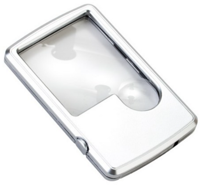 리빙셀렉션 고배율 카드형 LED 돋보기 교재용 독서용 노안 손잡이형 확대경, 실버, 1개