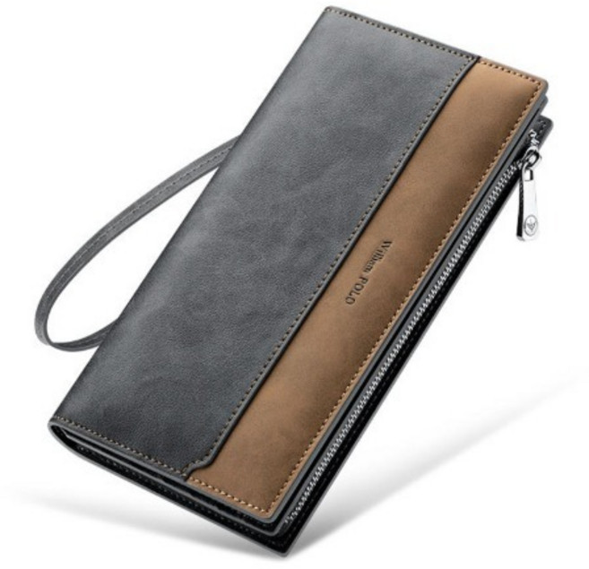 WILLIAMPOLO 남성용 블루 브라운 배색 극세사 장지갑