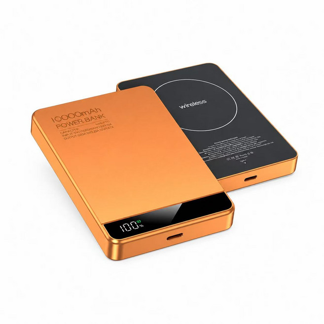 超薄磁吸行動電源 10000mAh/5000mAh 無線充電 三合一 MagSafe 外接式電池, 星宇橙｜10000mAh 耳機手錶三合一, 星宇橙, Q10