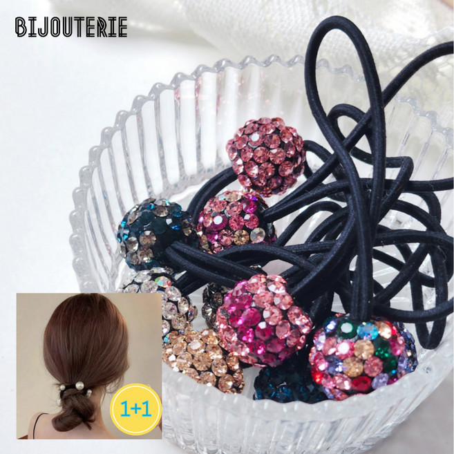 비쥬트리 1+1 큐빅 한방울 머리끈 큐빅머리방울 진주머리끈 방울머리끈