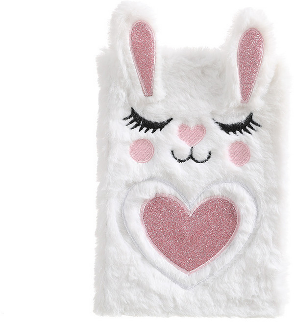 귀여운 퍼 자수 A5 다이어리 노트 학생 선물용 인기 캐릭터 수첩, 화이트 토끼