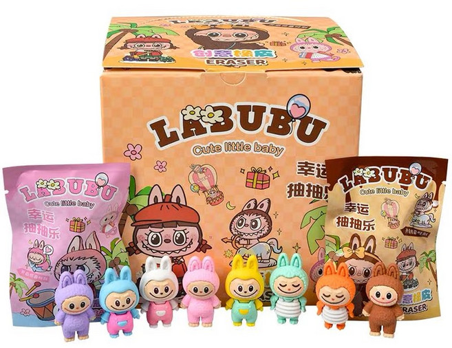 픽클리 귀여운 피규어 라부부 랜덤뽑기 지우개 박스(옐로우), 32개, 혼합색상