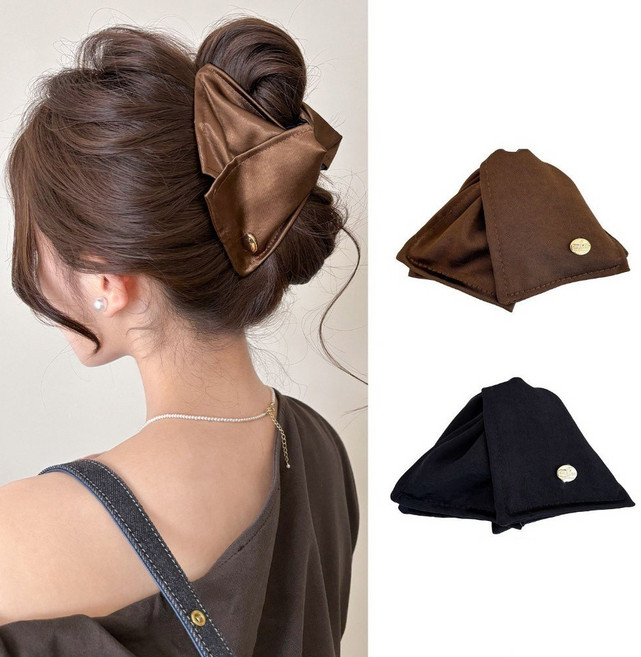 고급스러운 새틴 삼각 대왕 리본 집게핀 2개1세트