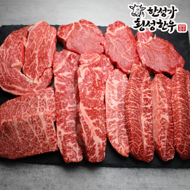 횡성한우 1++등급 모듬구이 2호 1kg(등심 300g 채끝 300g 특수부위 400g), 없음, 1개, 1kg