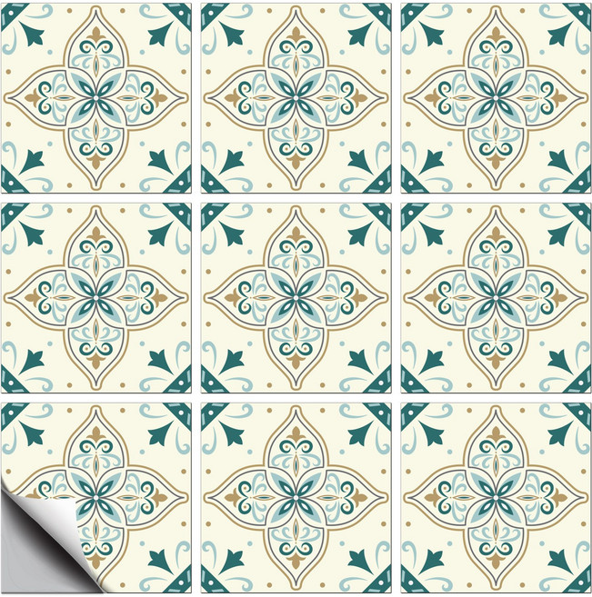 PVC 타일 시트지 세트 다양한 패턴 방수 주방 욕실 리폼 장식 15x15cm 1세트 총 18개, 녹색