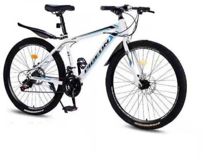 XFeng 접이식자전거 24인치 남녀 공용 MTB 자전거, 화이트 + 블루, 21단 24인치, 1개