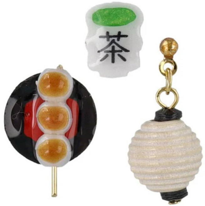 3入 日式糰子 茶杯 燈籠造型耳環套組 趣味可愛 輕巧舒適