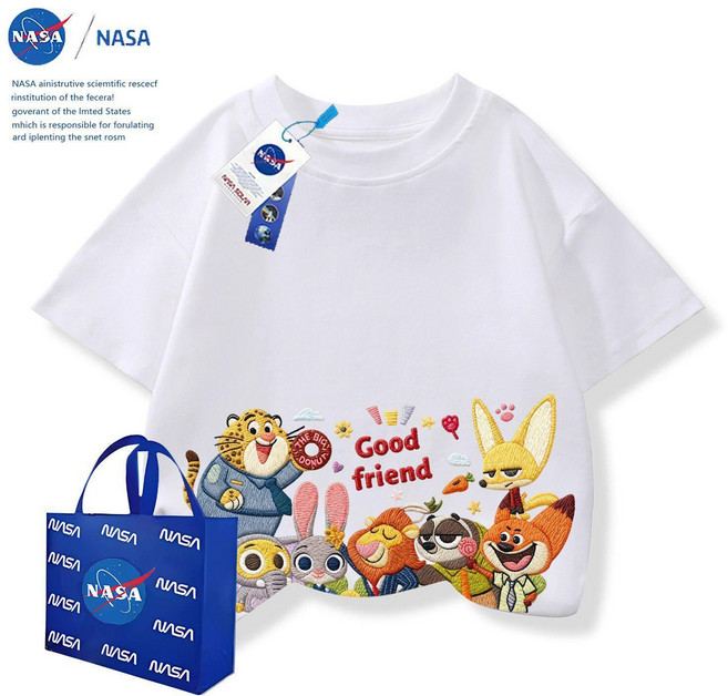 주토피아 캐릭터 빈팔 티셔츠 맨투맨 라운드 순면 면티 키즈 초등학생 봄 여름 동물 프린트, TTZ0627 화이트