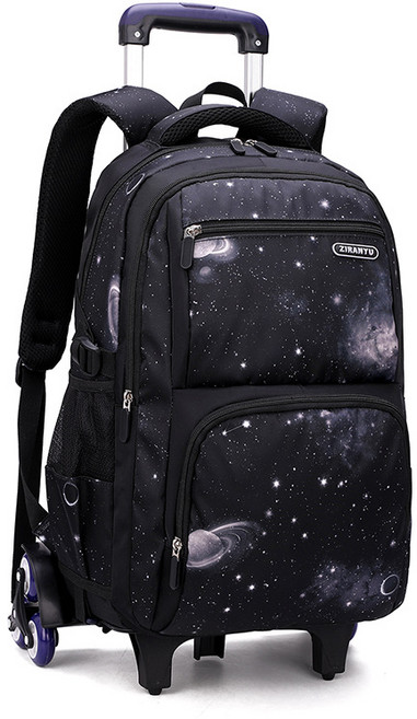 ZIRANYU 星空拉桿書包 多功能六輪爬梯設計 小學生大容量後背包 防潑水耐用