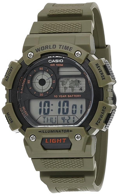 카시오 월드타임 다이버 디지털 시계 카키 (AE1400WH-3AV)122514