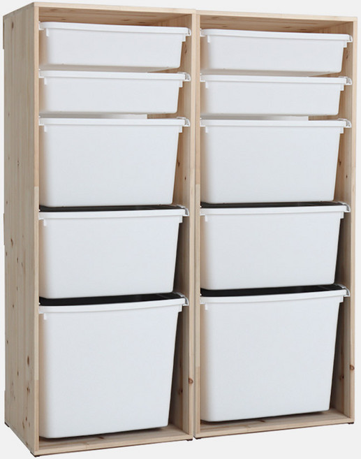 원목 바구니 수납장 2열5단, 화이트