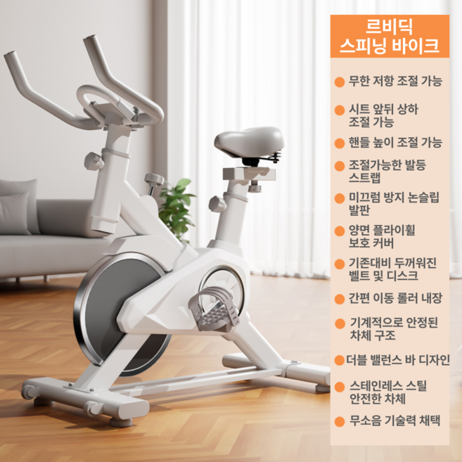 르비딕 실내자전거 가정용 사이클 유산소 자전거 실내용 무소음 스피닝 바이크, white
