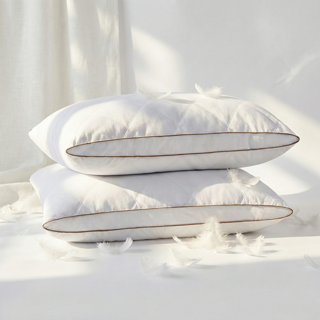 해이니 더블 라인 타원 구스다운 베개1+1, 2개, 화이트
