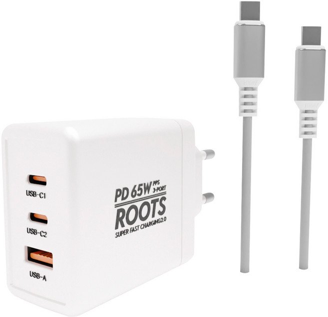 루츠 국내생산 초고속 멀티 충전기 C타입 3포트 PD 65W PPS + C to C 100W 5A E Marker 1.5M 케이블포함, 화이트, 1개